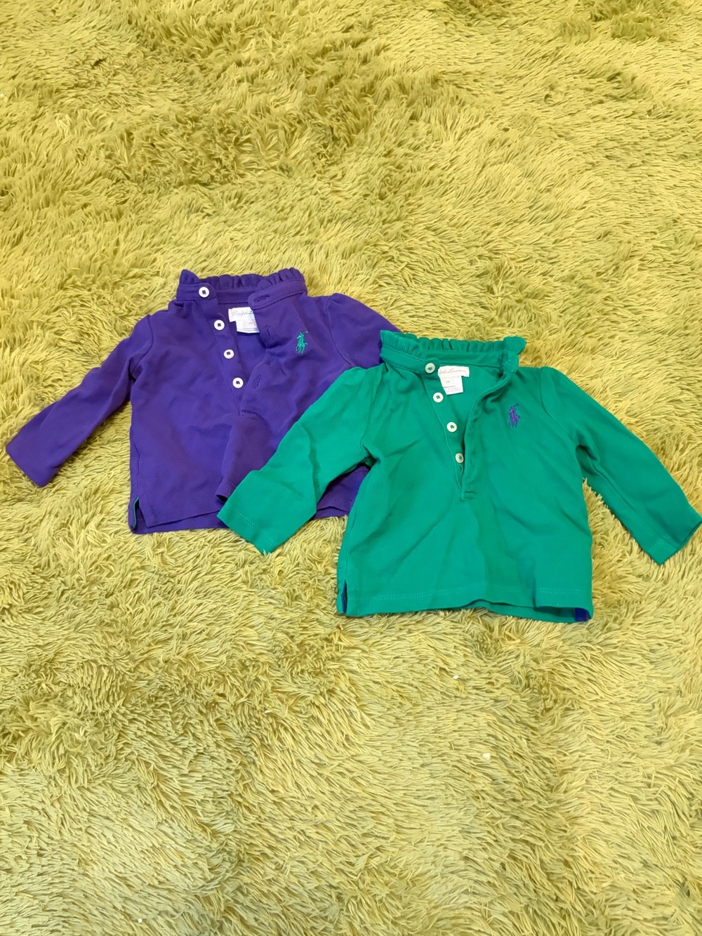 Polo by Ralph Lauren Baby Long Sleeve Polo Tops - Purple & Green